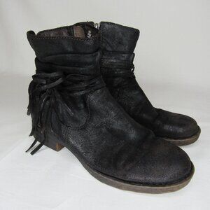 Born Black Oiled Leather Slouch Ankle Boots Women's 9.5